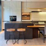 통나무 스타일 록보드 아일랜드 테이블 식탁 통합 오픈 키친 우드 그레인 역전형 텔레스코픽 홈 고급 센터 가이드 테이블 - 이미지 3