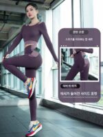 긴팔 요가복 신상품 가을 겨울 가슴패드 필라테스 피트니스 슬림 속건 고급 런닝 스포츠복 - 이미지 4