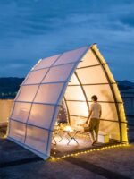 야외 레스토랑 텐트 세일보트 스타일 캠핑 스타일 인터넷 셀럽 텐트 케이터링 옥상 바베큐 핫팟 텐트 4-8인용