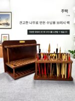 DJAR 견고한 나무 보관용 브러시 브러시 홀더 페인팅 상자 호두 너도밤나무 중국 펜 홀더 크기