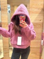 lulu scuba 여성용 요가복 짧은 재킷 가을과 겨울 신상품 양모 느슨한 플러스 벨벳 스웨터 후드티