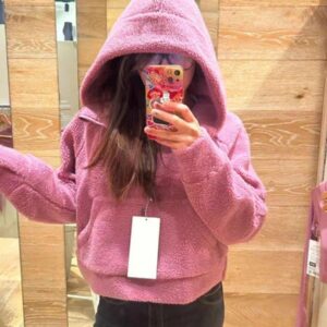 lulu scuba 여성용 요가복 짧은 재킷 가을과 겨울 신상품 양모 느슨한 플러스 벨벳 스웨터 후드티