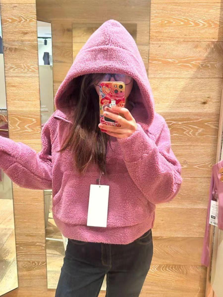 main_746684893579_0-1 lulu scuba 여성용 요가복 짧은 재킷 가을과 겨울 신상품 양모 느슨한 플러스 벨벳 스웨터 후드티 - 이미지 1