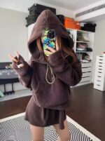 lulu scuba 여성용 요가복 짧은 재킷 가을과 겨울 신상품 양모 느슨한 플러스 벨벳 스웨터 후드티 - 이미지 2