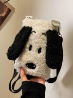 여성용 겨울 미니백 2024년 신상품 귀여운 강아지 플러시 휴대폰 가방 다용도 양털 메신저 백