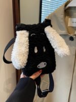 여성용 겨울 미니백 2024년 신상품 귀여운 강아지 플러시 휴대폰 가방 다용도 양털 메신저 백 - 이미지 2