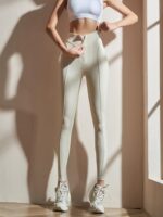 Youyoumeat 지퍼 복부 조절 요가 팬츠 복숭아 엉덩이 리프팅 피트니스 팬츠 타이트 스포츠 러닝 팬츠 속건 트레이닝 수트 - 이미지 5