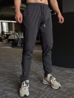 가을 겨울 피트니스 스포츠 캐주얼 팬츠 남성용 속건성 런닝 트레이닝 드로스트링 팬츠 슬림핏 포켓 지퍼 팬츠 트렌디 - 이미지 5