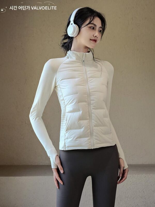 VALVOELITE 얇은 요가 다운 재킷 여성용 슬림 스포츠 탑 재킷 프로페셔널 러닝 트레이닝 수트 피트니스