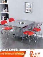 맞춤형 스테인리스 스틸 산업 스타일 냄비 테이블 및 의자 바베큐 레스토랑 숯불 무연 유도 조리기 통합 상업용 꼬치 테이블 - 이미지 3