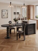 프랑스 중세 스타일 접이식 섬 식탁 통합 홈 견고한 목재 벽면 장착 반원형 섬 이탈리아 록 플레이트 식탁