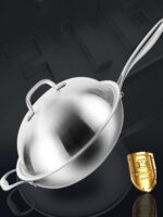 독일 프라이팬 316 스테인리스 스틸 식품 등급 무코팅 둥근 바닥 프라이팬 가스 스토브 평평한 바닥 유도 조리기 범용