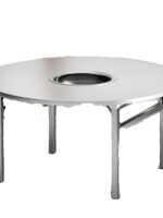 스테인리스 스틸 핫팟 유도 쿠커 통합 천공 원형 테이블 상업용 숯불 스토브 바베큐 가열 야외 바베큐 접이식 식탁 - 이미지 5