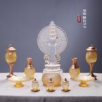 유리 연꽃 불교 장식품 세트 불교 사원 제물 물잔 향로 꽃병 램프 부처님 앞에 놓임