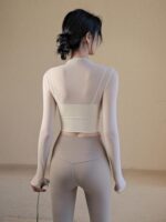 Bylure 화이트 요가 상의 가짜 투피스 하이 칼라 메시 가슴 패드 필라테스 트레이닝 수트 피트니스 수트 여성 - 이미지 5