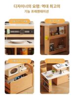 HE 목조 주택 일본식 바위판 식탁 홈 통나무 크림 스타일 다기능 올 솔리드 우드 수납식 섬 분할 캐비닛 - 이미지 5