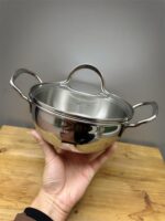 스낵 라면 냄비 18/10 스테인리스 스틸 수프 냄비 깊은 이중 귀 인스턴트 국수 냄비 레스토랑 국수 냄비 유도 쿠커 소형 쿠커 - 이미지 2