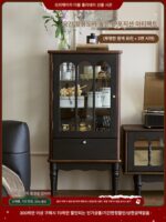 센메이 독창성 프랑스 레트로 솔리드 우드 유리 와인 캐비닛 소형 아파트 거실 벽면 디스플레이 캐비닛 미국 홈 사이드 캐비닛