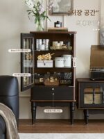 센메이 독창성 프랑스 레트로 솔리드 우드 유리 와인 캐비닛 소형 아파트 거실 벽면 디스플레이 캐비닛 미국 홈 사이드 캐비닛 - 이미지 2