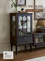 센메이 독창성 프랑스 레트로 솔리드 우드 유리 와인 캐비닛 소형 아파트 거실 벽면 디스플레이 캐비닛 미국 홈 사이드 캐비닛 - 이미지 3