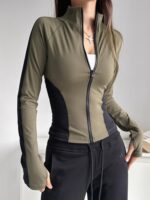 클라우드 쉘 지퍼 스탠드 칼라 컬러블록 피트니스 의류 여성 쿨 개인화 요가 상의 러닝 트레이닝 스포츠 재킷 - 이미지 2