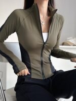 클라우드 쉘 지퍼 스탠드 칼라 컬러블록 피트니스 의류 여성 쿨 개인화 요가 상의 러닝 트레이닝 스포츠 재킷 - 이미지 3