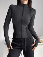 클라우드 쉘 지퍼 스탠드 칼라 컬러블록 피트니스 의류 여성 쿨 개인화 요가 상의 러닝 트레이닝 스포츠 재킷 - 이미지 4