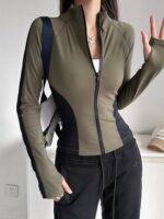 클라우드 쉘 지퍼 스탠드 칼라 컬러블록 피트니스 의류 여성 쿨 개인화 요가 상의 러닝 트레이닝 스포츠 재킷 - 이미지 5