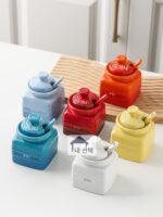 프랑스 쿨 컬러 LE CREUSET 고가 주방 조미료 항아리 도자기 조미료 항아리 가정용 컬러 소금 항아리 숟가락 포함