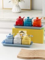 프랑스 쿨 컬러 LE CREUSET 고가 주방 조미료 항아리 도자기 조미료 항아리 가정용 컬러 소금 항아리 숟가락 포함 - 이미지 3