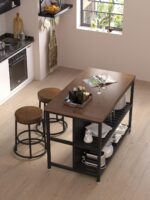 오픈형 주방 섬, 이동식 조리대, 식사 사이드 캐비닛, 바 테이블, 철제 및 견고한 목재 수납 캐비닛 - 이미지 2