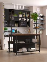 오픈형 주방 섬, 이동식 조리대, 식사 사이드 캐비닛, 바 테이블, 철제 및 견고한 목재 수납 캐비닛 - 이미지 3