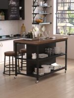 오픈형 주방 섬, 이동식 조리대, 식사 사이드 캐비닛, 바 테이블, 철제 및 견고한 목재 수납 캐비닛 - 이미지 5