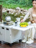 접이식 캠핑 카트 야외 스톨 트롤리 피크닉 카 캠핑 트레일러 쇼핑 카트 테이블 캠퍼 - 이미지 5