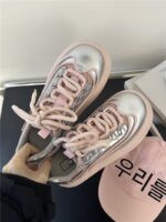 BAHONGLY 여성용 핑크 빵화 2025년 봄 통기성 두꺼운 바닥 가볍고 높이감 있는 못생긴 귀여운 캐주얼 스니커즈