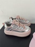 BAHONGLY 여성용 핑크 빵화 2025년 봄 통기성 두꺼운 바닥 가볍고 높이감 있는 못생긴 귀여운 캐주얼 스니커즈 - 이미지 5