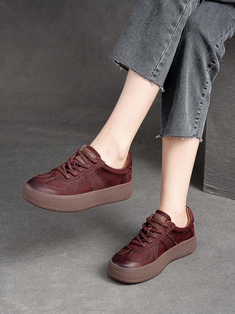 main_760978337819_0-1 봄과 가을 새로운 복고풍 가죽 신발 여성용 부드러운 밑창 방수 미끄럼 방지 정품 가죽 패션 스포츠 캐주얼 신발 두꺼운 바닥 신발 - 이미지 1