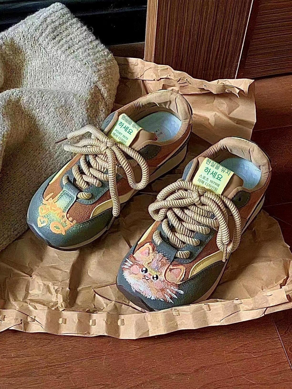 main_761326384368_0-1 Original Daddy Gump Shoes 귀여운 고양이 레트로 컬러블로킹 스포츠 러닝화 캐주얼 소프트 솔 올매치 니치 독일 트레이닝화 - 이미지 1