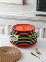 프랑스 쿨 컬러 르크루제 7인치 9인치 도자기 원형 접시 프랑스식 저녁 접시 플랫 플레이트 야채 플레이트 서양식 스테이크 플레이트