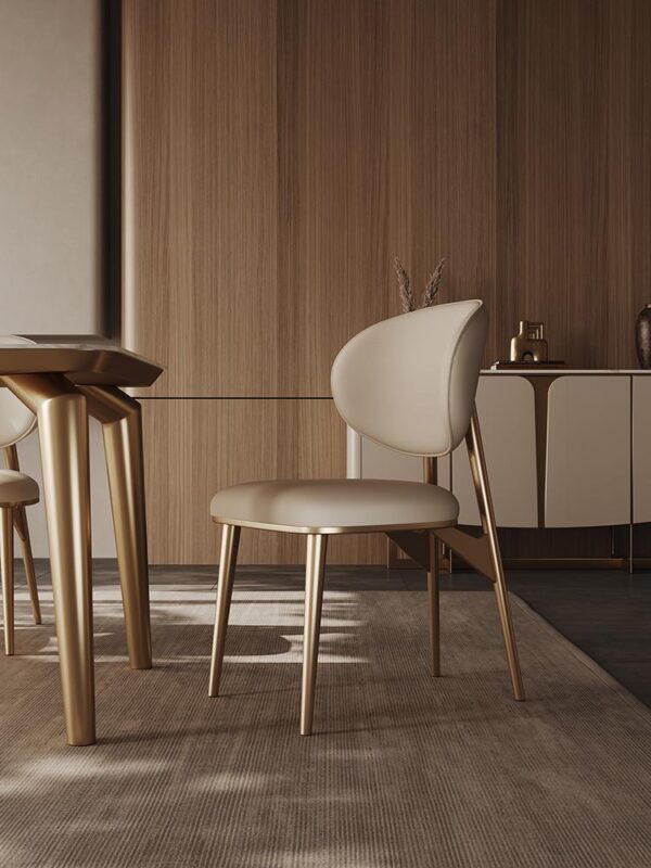 가벼운 고급 식탁의자 정품 가죽 상판 소가죽 가정용 소형 등받이 의자 고급 스테인리스 스틸 모던 심플 의자