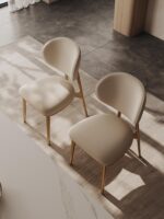 가벼운 고급 식탁의자 정품 가죽 상판 소가죽 가정용 소형 등받이 의자 고급 스테인리스 스틸 모던 심플 의자 - 이미지 3