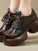 여성용 정품 가죽 두꺼운 밑창 플랫폼 슈즈 봄과 가을 신상품 레트로 하이힐 소가죽 싱글 슈즈 둥근 발가락 캐주얼 다용도 로우탑 가죽 슈즈 - 이미지 2