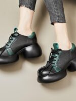 여성용 정품 가죽 두꺼운 밑창 플랫폼 슈즈 봄과 가을 신상품 레트로 하이힐 소가죽 싱글 슈즈 둥근 발가락 캐주얼 다용도 로우탑 가죽 슈즈 - 이미지 3