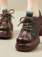 여성용 정품 가죽 두꺼운 밑창 플랫폼 슈즈 봄과 가을 신상품 레트로 하이힐 소가죽 싱글 슈즈 둥근 발가락 캐주얼 다용도 로우탑 가죽 슈즈 - 이미지 4