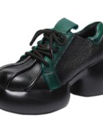 여성용 정품 가죽 두꺼운 밑창 플랫폼 슈즈 봄과 가을 신상품 레트로 하이힐 소가죽 싱글 슈즈 둥근 발가락 캐주얼 다용도 로우탑 가죽 슈즈 - 이미지 5