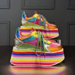 유럽식 스테이션 레인보우 컬러 두꺼운 바닥 플랫폼 슈즈 여성 봄 가을 신상 정품 가죽 올매치 하이닝 캐주얼 스포츠 싱글 슈즈 트렌드