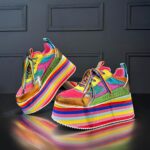 유럽식 스테이션 레인보우 컬러 두꺼운 바닥 플랫폼 슈즈 여성 봄 가을 신상 정품 가죽 올매치 하이닝 캐주얼 스포츠 싱글 슈즈 트렌드 - 이미지 2