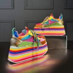 유럽식 스테이션 레인보우 컬러 두꺼운 바닥 플랫폼 슈즈 여성 봄 가을 신상 정품 가죽 올매치 하이닝 캐주얼 스포츠 싱글 슈즈 트렌드 - 이미지 4