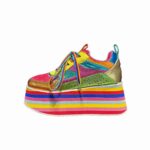 유럽식 스테이션 레인보우 컬러 두꺼운 바닥 플랫폼 슈즈 여성 봄 가을 신상 정품 가죽 올매치 하이닝 캐주얼 스포츠 싱글 슈즈 트렌드 - 이미지 5