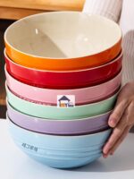 프랑스 쿨 컬러 르크루제 세라믹 대형 수프 그릇 8.5 인치 가정용 대형 그릇 고가 식기 요리 그릇 - 이미지 4